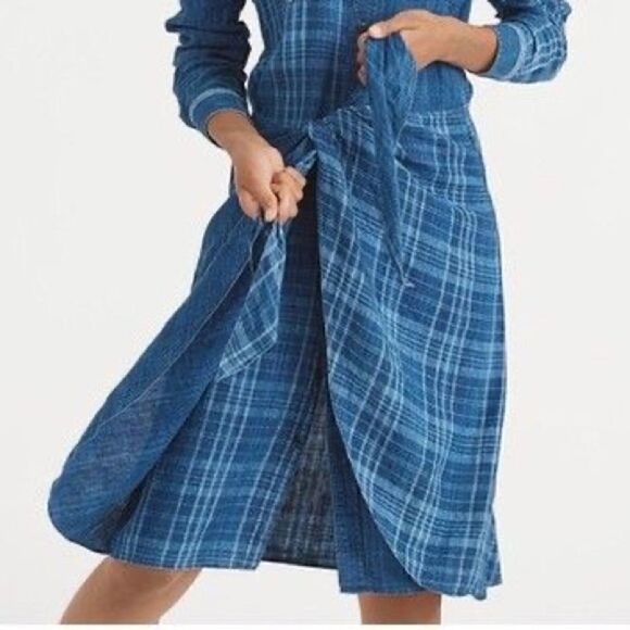 Polo Ralph Lauren Indigo Dyed Blue Plaid Linen Tie Front Sarong Shirt Dress - Picture 11 of 16
